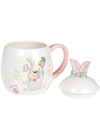 Керамическая кружка Веселый кролик 450мл с крышкой для чая и кофе с ярким дизайном Bona (368990039)