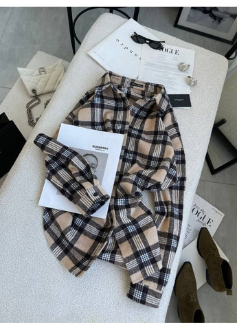 Бежевая кэжуал рубашка в клетку MonCher с длинным рукавом