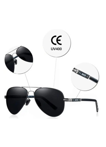 Солнцезащитные очки мужские авиаторы поляризационные UV400 алюминиевая оправа черные линзы серые с чехлом Barcur No Brand (364859660)