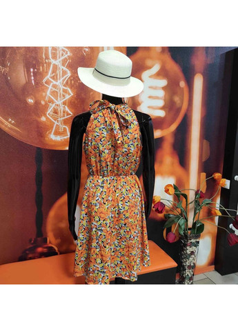 Комбінована кежуал сукня літня квіти американка коротка гумка м помаранчеве No Brand