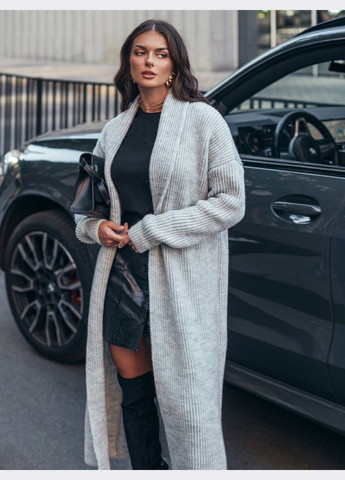 довгий в'язаний кардиган без застібки світло-сірий Dressa (362660232)