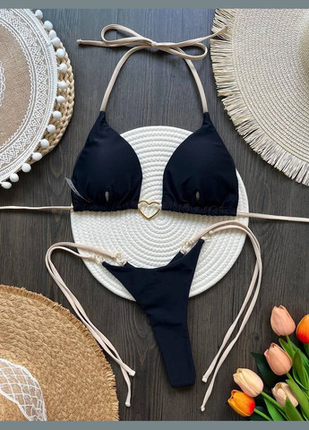 Чорний жіночий роздільний купальник зі стрінгами та сердечками scarlet чорний No Brand