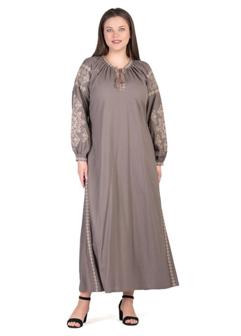 Коричневая этническое платье с вышивкой злата (мокко) Golfstream свободная лен (338881490)