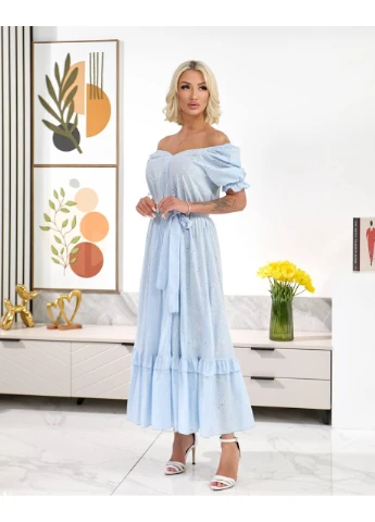 Голубое платье летнее с поясом Fashion