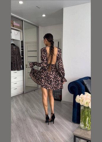 Коричневое повседневный, кэжуал платье No Brand леопардовый