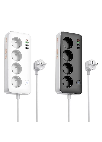 Мережевий подовжувач AC22 Sunlight 4-bit (PD30W/1C3A) desktop socket (EU/GER) (1.5 m) White Hoco (382341994)