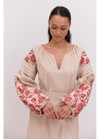 Светло-бежевая длинное платье-вышиванка с деревом жизни крестиком Arjen (356501445)