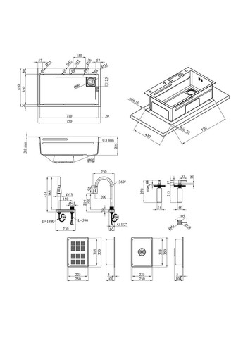 Кухонная мойка KRP Schwarze - SET7545HM PVD (3.0/0.8 мм) Kroner (332971190)