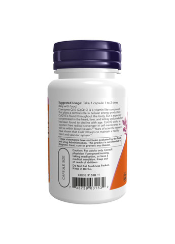 Коэнзим Q10 60мг NOW для сердца и сосудов капсулы антиоксидантная защита энергия для спортсменов Now Foods (368991456)