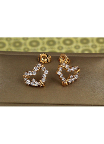 Сережки гвоздики сердечко обідок з крупними каменями 1,2 см золотисті love-shopping Xuping Jewelry (354657732)