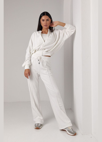 Спортивный костюм с прямыми брюками и кофтой на молнии - бежевый цвет, M (sku_561) No Brand (315390897)