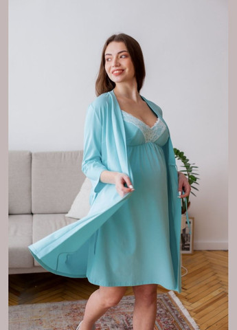 Бірюзовий халат для вагітних та годуючих мам трикотажний Юла мама (306543456)