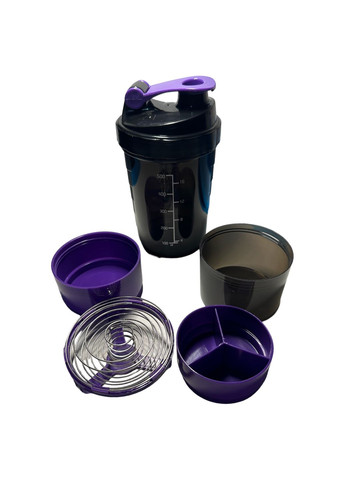 Шейкер спортивний 500 мл + 2 відсіки Чорний із червоним No Brand Шейкер 2х (303699635)