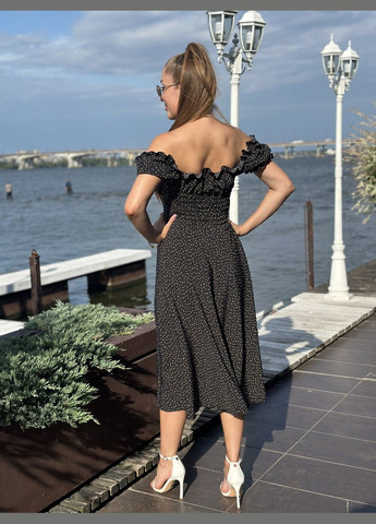 Чорна жіноча сукня міді софт чорний з білими крапочками Maybel