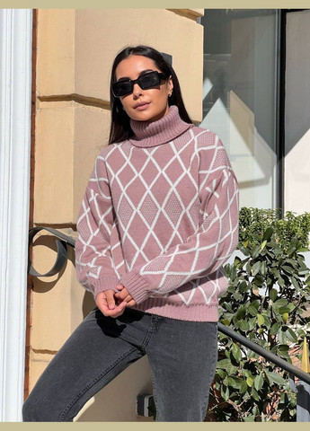 Розовый демисезонный женский свитер с горловиной Fashion