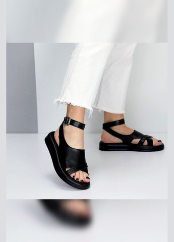 Жіночі чорні босоніжки шкіряні натуральні чорного кольору сандалі шкіра Viki босоніжки (290187056)
