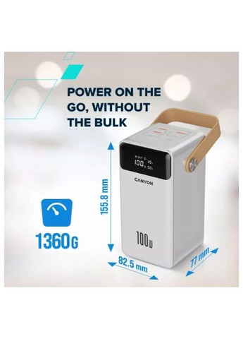 Батарея універсальна (CNS-CPB610W) Canyon 60000mAh OnPower 610 PD/100W metal White (369880949)
