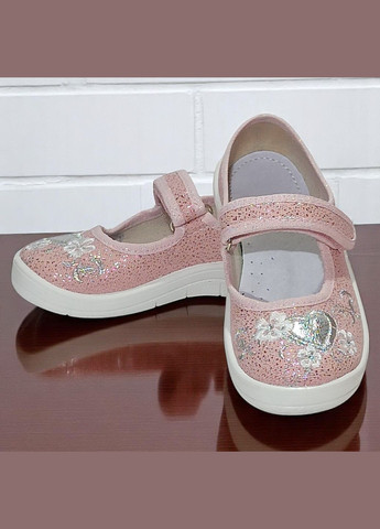 Светло-розовые ортопедические тапочки на липучке для девочки сменная обувь в садик валди Waldi с вышивкой, с цветами