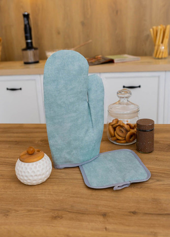 Набір рукавичка та прихватка водовідштовхувальні "Мармур бірюзовий" Homedec - (322580733)