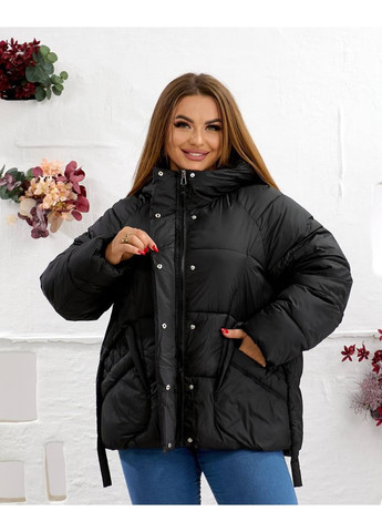 Черная зимняя батальная женская зимняя куртка с объемным капюшоном и современным дизайном — замеры в описании куртка-пальто DK/DL Мода без кордонів