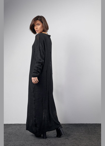 Черное кэжуал вязаное платье с рваными элементами 2664 Lurex