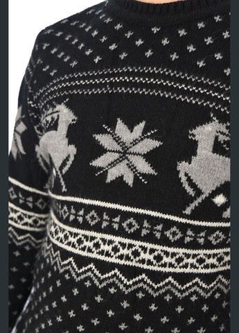 Черный зимний свитер мужской черного цвета с принтом пуловер Let's Shop