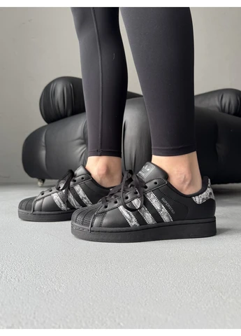 Черные летние кроссовки adidas superstar ii black/snakeskin адидас суперстар No Brand
