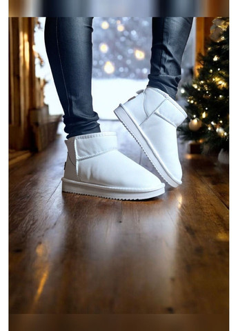 Женские короткие зимние угги белые кожаные тёплые угги белого цвета ITTS уггі (367377415)