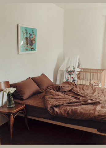 Комплект білизни з льону Wine полуторний, Простирадло Без Резинки Leglo (300370750)