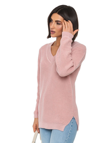 Пудровий жіночий бавовняний светр з v-подібним коміром SVTR