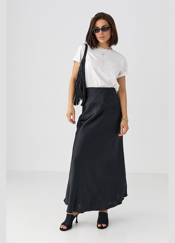 Довга атласна однотонна спідниця - чорний Lurex (330988730)