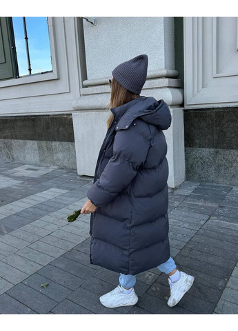 Темно-синя зимня ✨жіноча подовжена тепла куртка з капюшоном на кнопках заміри в описі✨ куртка-пальто GD/GL Модний простір