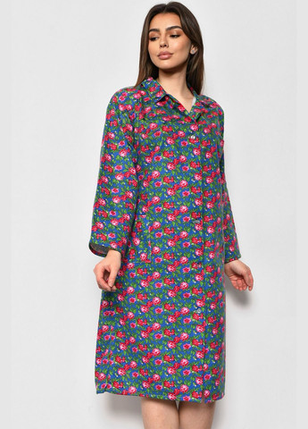 Халат жіночий байковий напівбатальний синього кольору з квітковим принтом Let's Shop (280777149)
