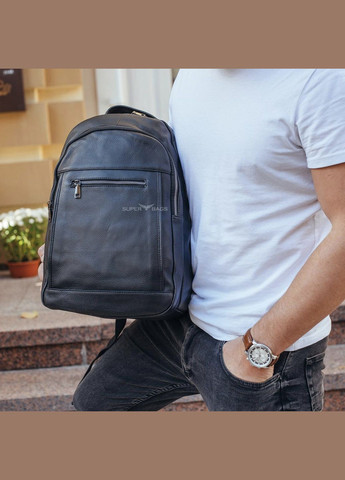 Чорний чоловічий рюкзак з натуральної шкіри для ноутбука із зовнішніми кишенями Tiding Bag (298569600)