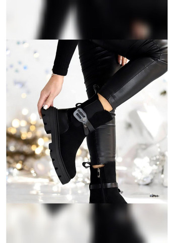 Жіночі зимові черевики чорні челсі еко замша хутро Purlina Черевики (371897584)