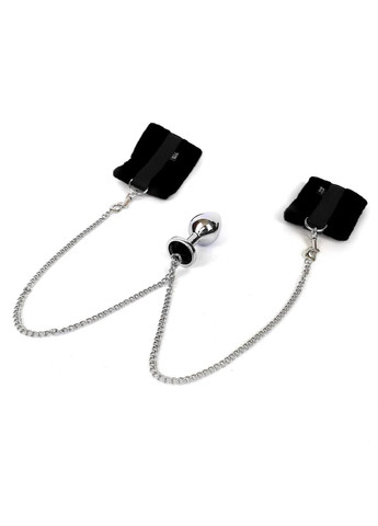 Наручники с металлической анальной пробкой Handcuffs with Metal Anal Plug size M Black Art of Sex (294182133)