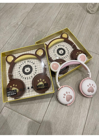 Беспроводные детские наушники с микрофоном ВК-5, медвежьими ушками и LED-подсветкой, подарочные (Коричневый) Atd (349824254)