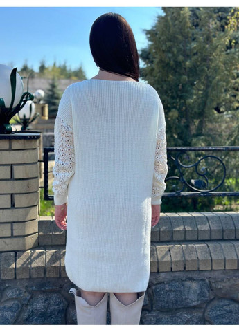 Молочна святковий, повсякденний, кежуал жіноча в’язана сукня вільного крою No Brand однотонна