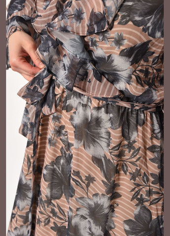 Бежевое кэжуал платье женское шифоновое бежевого цвета с принтом баллон Let's Shop с цветочным принтом