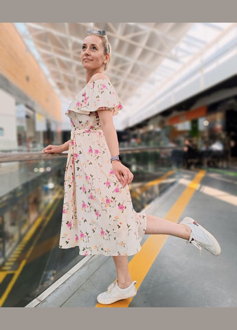 Молочна вечірня літня сукня з рюшею 2 Льва