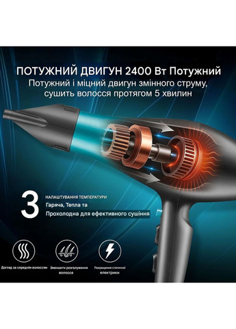 Фен для волосся з 2 насадками 3 температурні режими 2400 Вт (V5415) VGR (361161810)