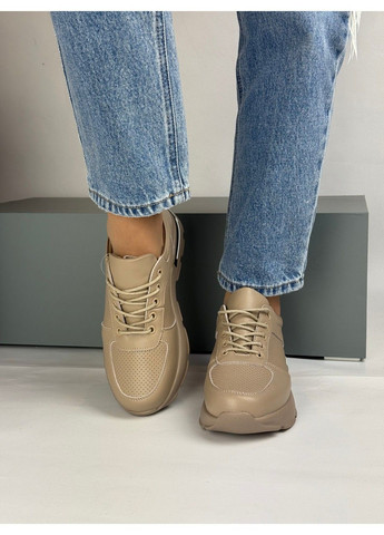 349 Кросівки Шкіряні Бежеві з перфорацією Hengji бежеві літо (335009324)