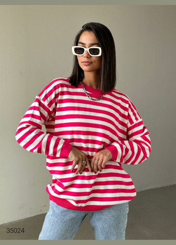 Фуксиновий (колору Фукія) демісезонний джемпер оверсайз із принтом у смужку джемпер Liton