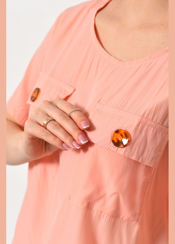 Персикова демісезонна блуза жіноча з коротким рукавом персикового кольору з баскою Let's Shop
