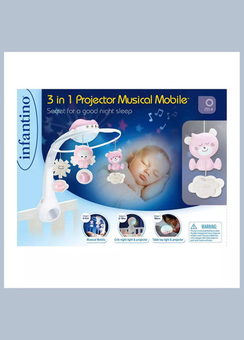 Мобиль музыкальный с проектором 3 в 1, розовый (004914I) Infantino (333252783)