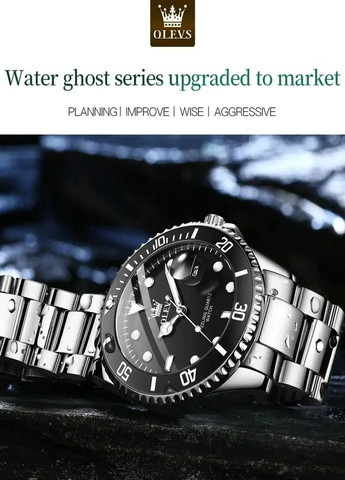 5885 Black Natural – чоловічий годинник із датою, водостійкий, сталевий корпус і браслет Olevs (354820473)