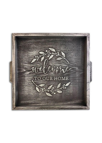 Поднос деревянный 30х30 Welcome to our home серый винтаж хрп132х322сва Тур-Колекшн (355465459)