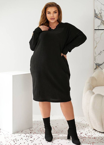 Черное повседневный платье меди свободного кроя Tik-Tak однотонное