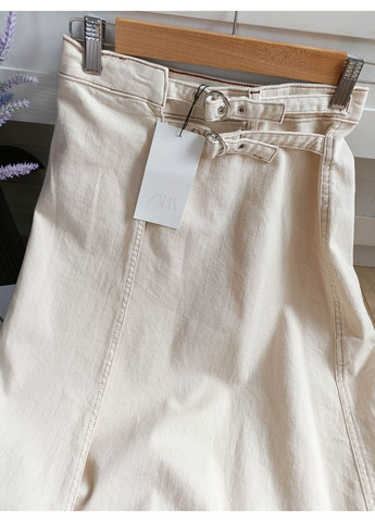 Бежевая джинсовая юбка z1975 меди с запахом Zara