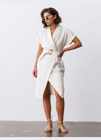Белое кэжуал белое платье с запахом и поясом Dressa однотонное